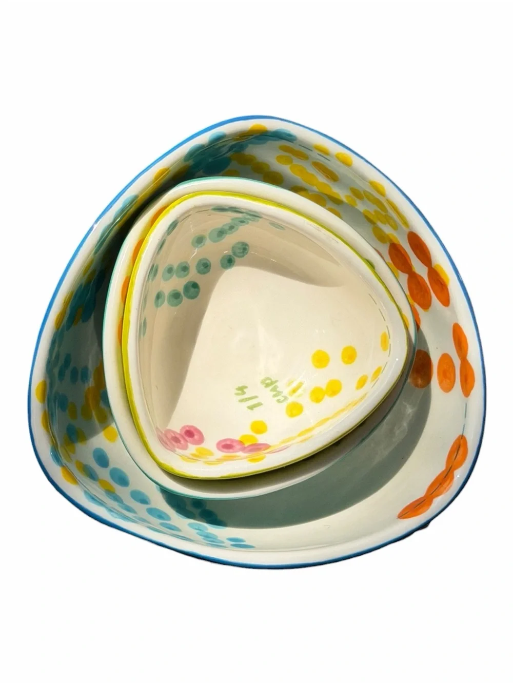 Anthropologie Colorful Ceramic Nesting Measuring Cups Bowls Set of 3 Coastal